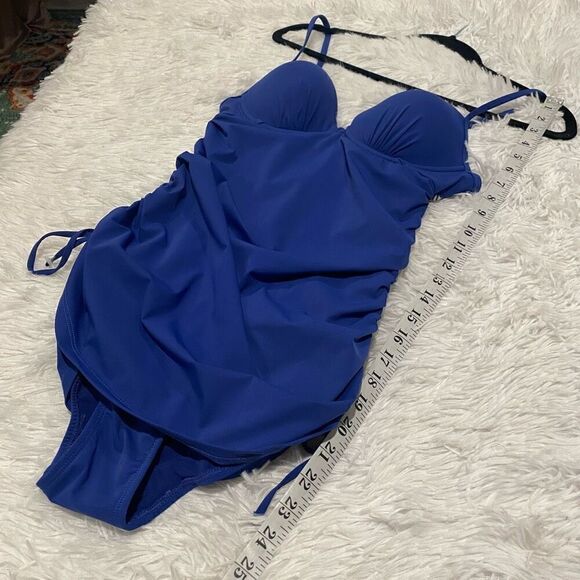 Spanx Assets Shirred Underwire Push up Power Swim Suit Dress in Blue Small - Picture 5 of 9